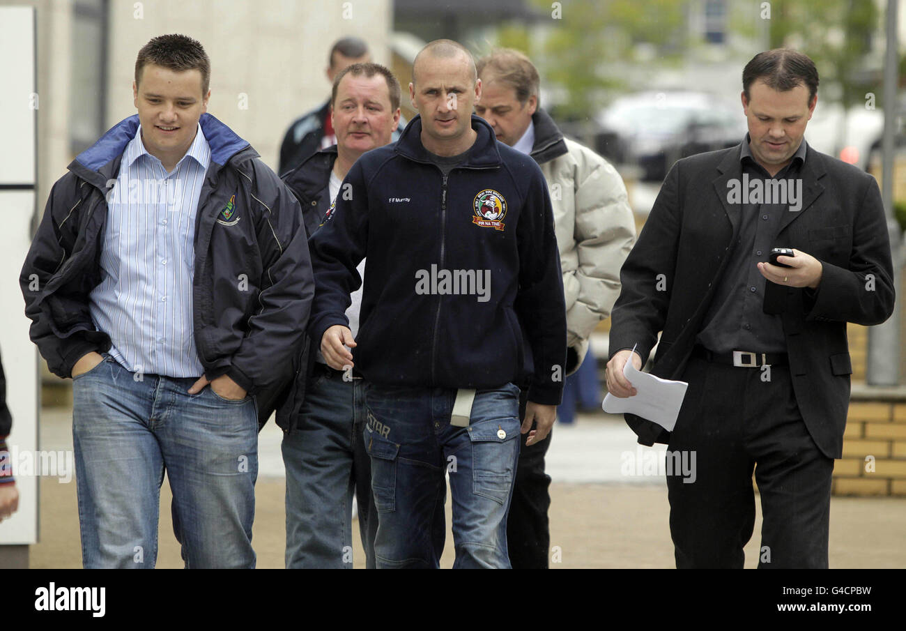Friends of firefighters Brian Murray and Mark O'Shaughnessy outside the court house in Bray Co