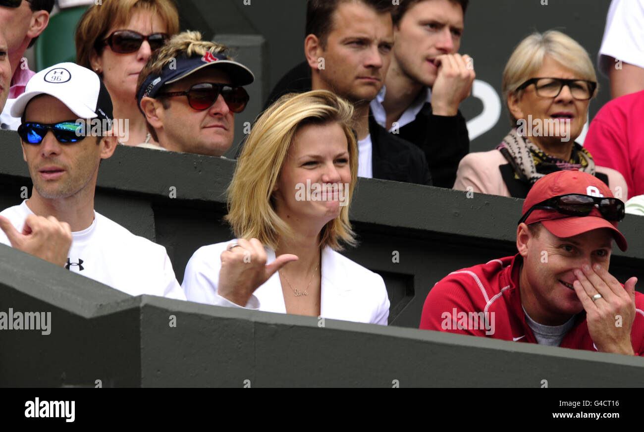 Andy Roddick's wife Brooklyn Decker watches his match against Spain's Feliciano Lopez during day five of the 2011 Wimbledon Championships at the All England Lawn Tennis and Croquet Club, Wimbledon. Stock Photo