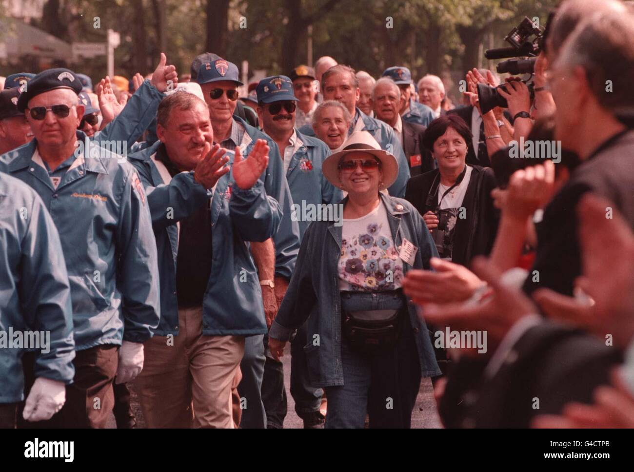 Veterans of the Berlin Airlift march in Berlin during a weekend of events to mark the 50th anniversary. Picture by Stefan Rousseau Stock Photo