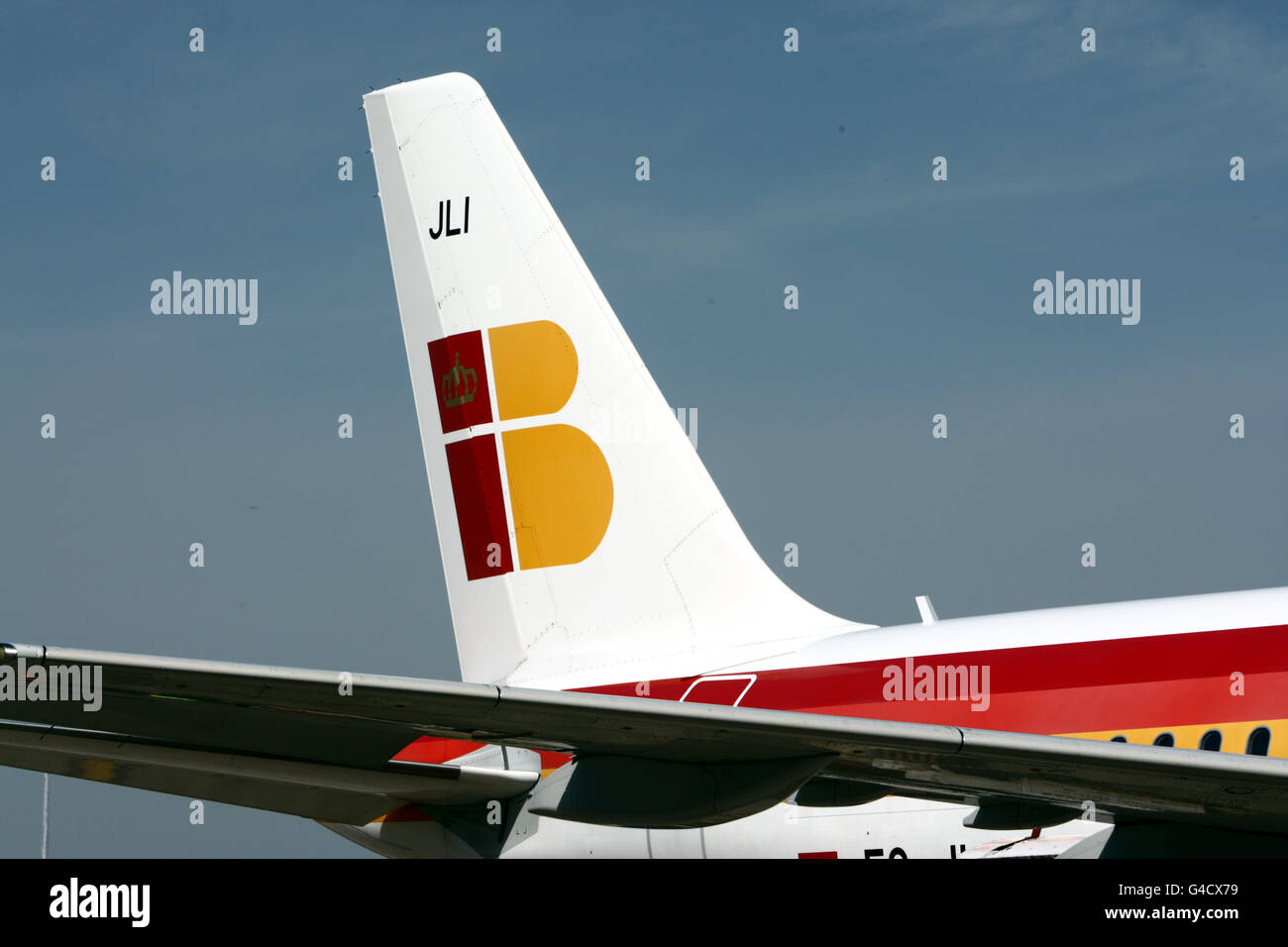 Stock, Heathrow Airport. An Iberia plane at Heathrow Airport Stock Photo