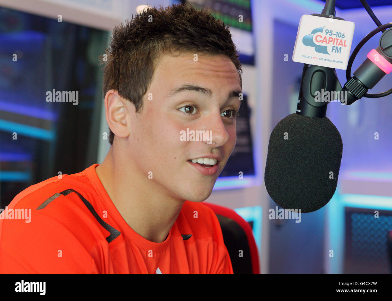 Tom Daley visits Global Radio Stock Photo Alamy
