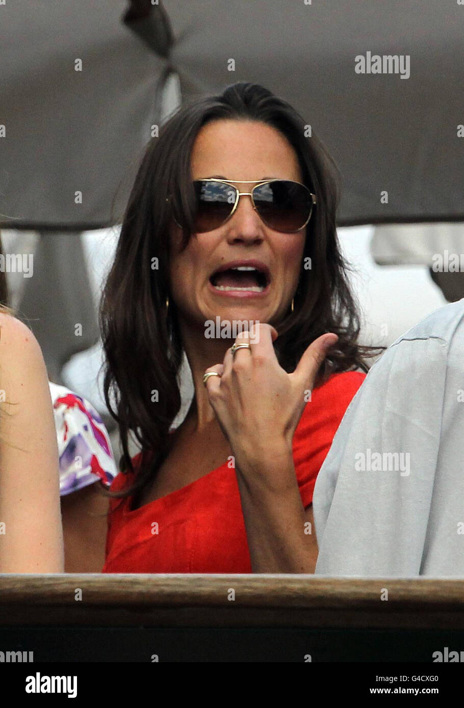 Pippa Middleton arrives during day nine of the 2011 Wimbledon Championships at the All England Lawn Tennis and Croquet Club, Wimbledon. Stock Photo