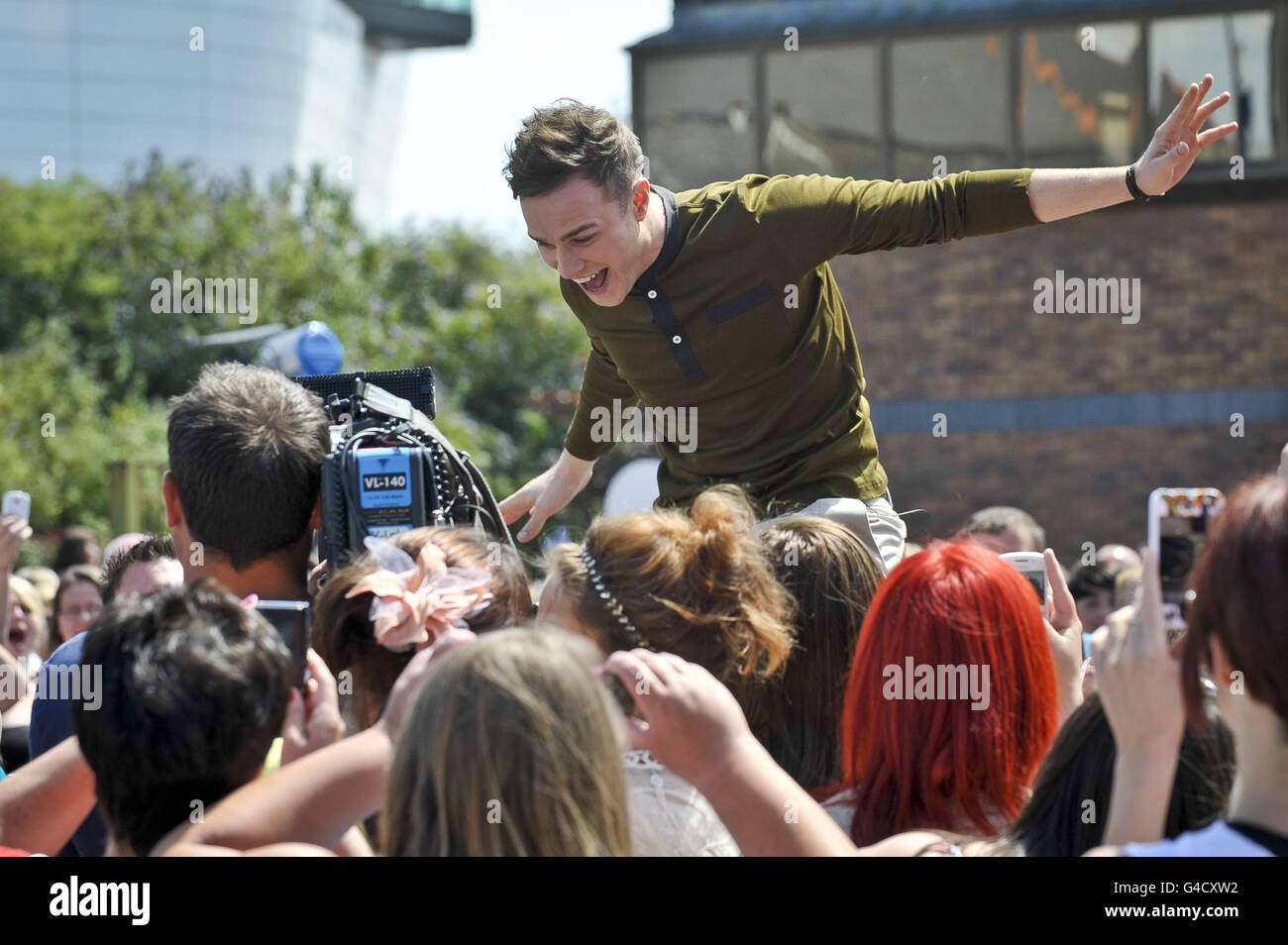 X Factor auditions - Cardiff. Xtra factor presenter Olly Murs in Cardiff, Wales, where X-Factor auditions are taking place. Stock Photo