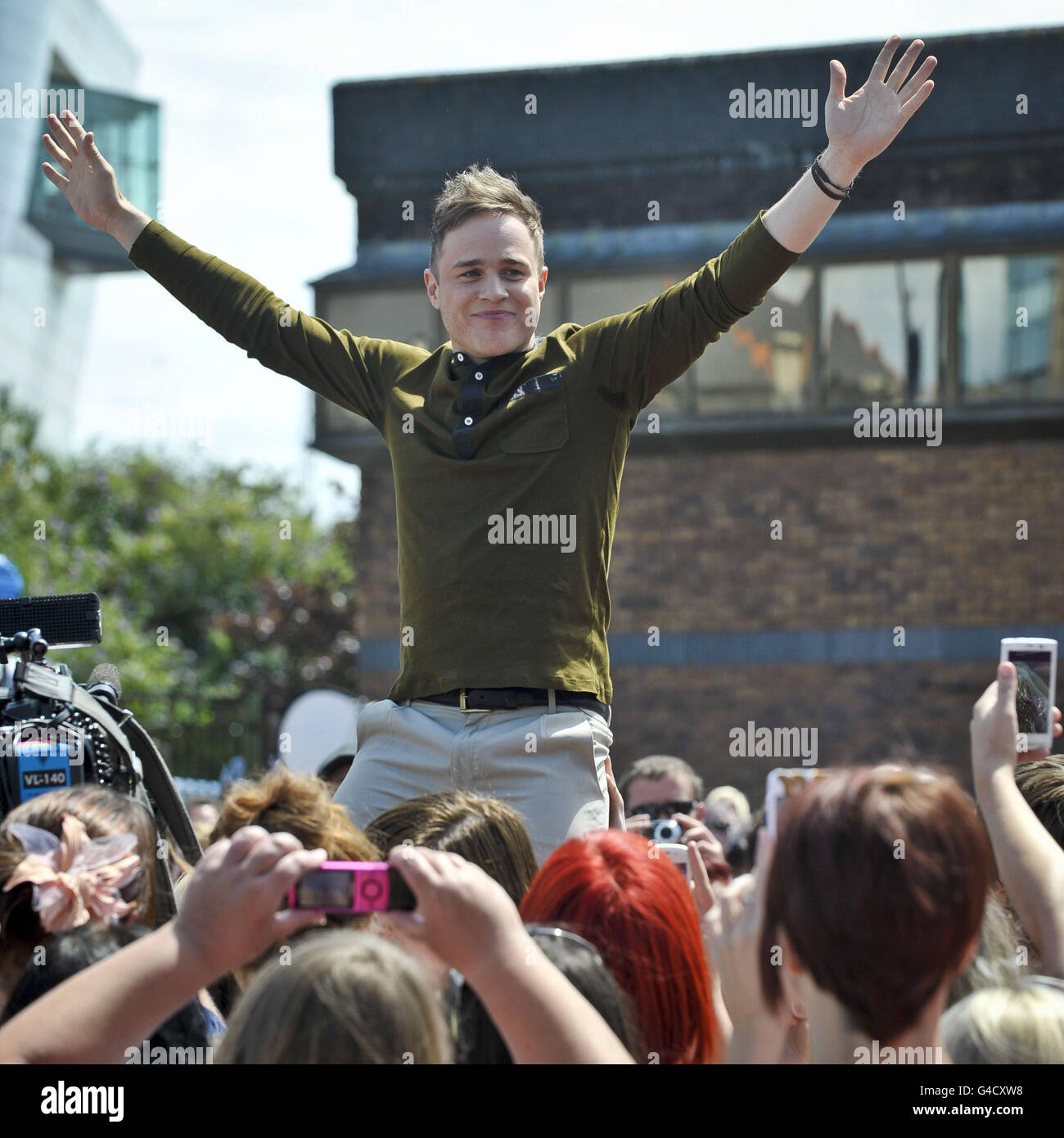 X Factor auditions - Cardiff. Xtra factor presenter Olly Murs in Cardiff, Wales, where X-Factor auditions are taking place. Stock Photo