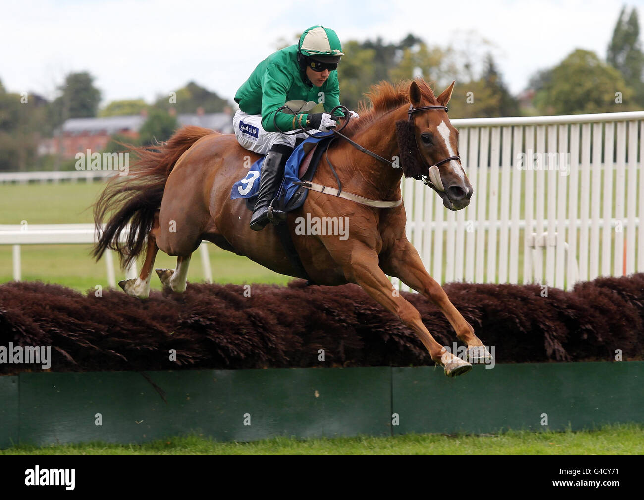 Red Lancer ridden by Felix de Giles during the Bet totepool At totesport.com Selling Hurdle at Worcester Racecourse, Worcester. Stock Photo