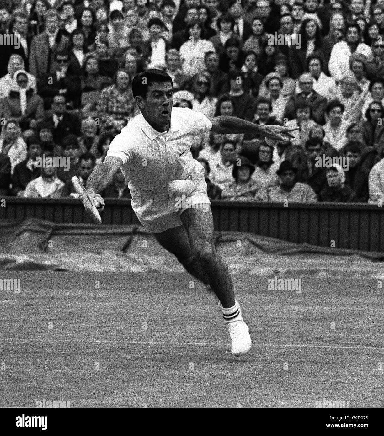 PA NEWS PHOTO 27/6/68 AUSTRALIA'S KEN ROSEWALL ON CENTRE COURT IN THE MEN'S SINGLES OF THE WIMBLEDON TENNIS CHAMPIONSHIPS Stock Photo