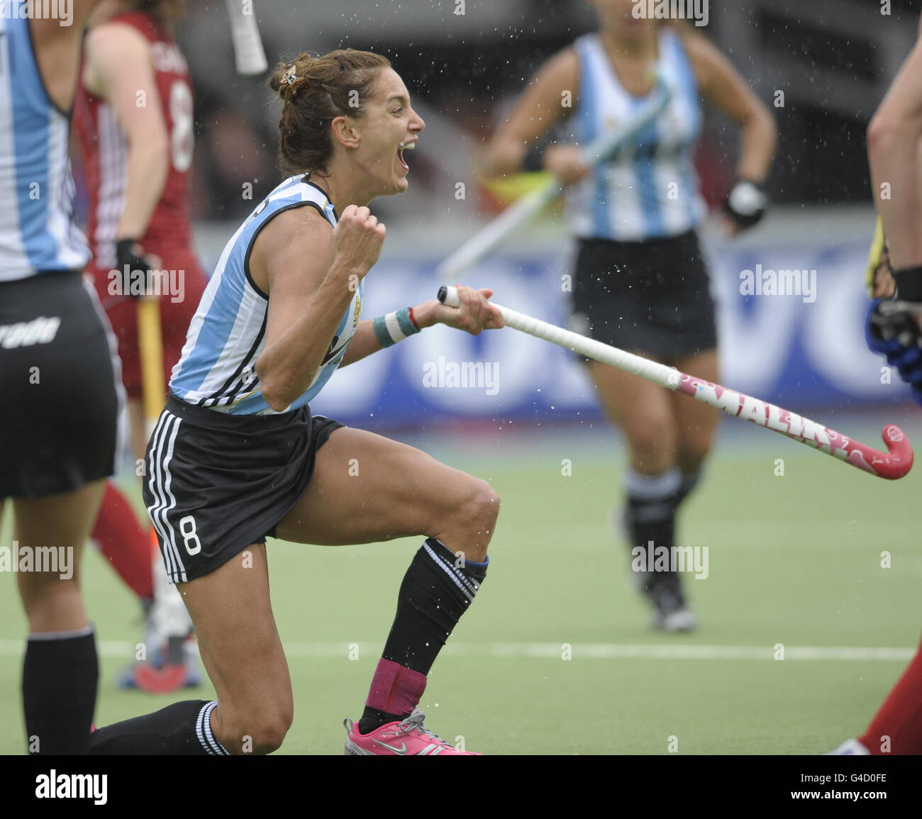 Argentina's Luciana Aymar celebrates scoring the winning goal against England during their match in the Rabo FIH Women's Champions Trophy at the Wagener Stadium, Amsterdam Stock Photo