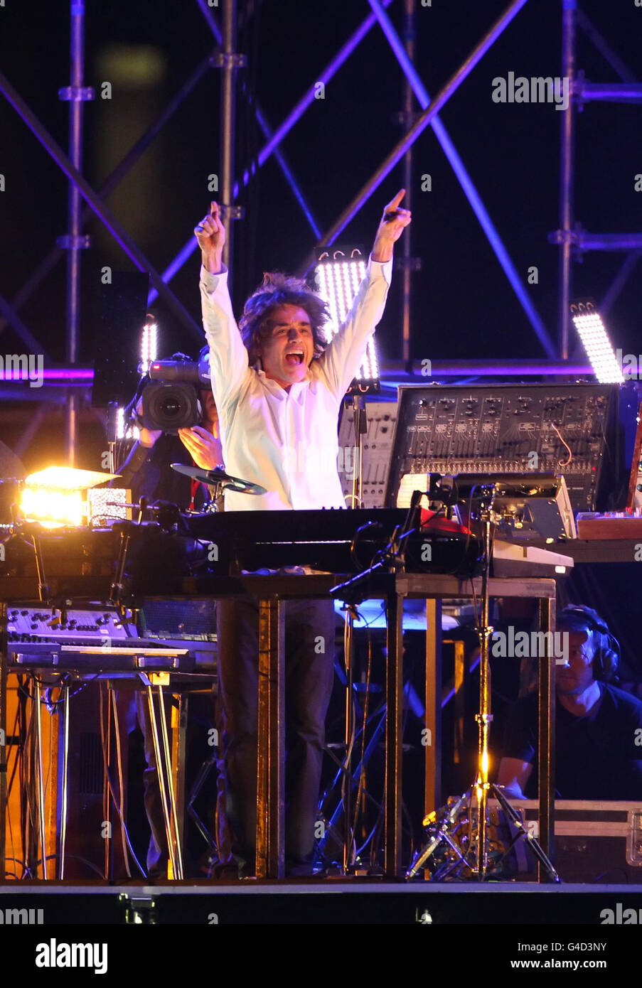 Jean Michel Jarre performs in Monte Carlo Harbour, Monaco, as part of  celebrations following the civil ceremony of the wedding of Prince Albert  II and Princess Charlene of Monaco Stock Photo -