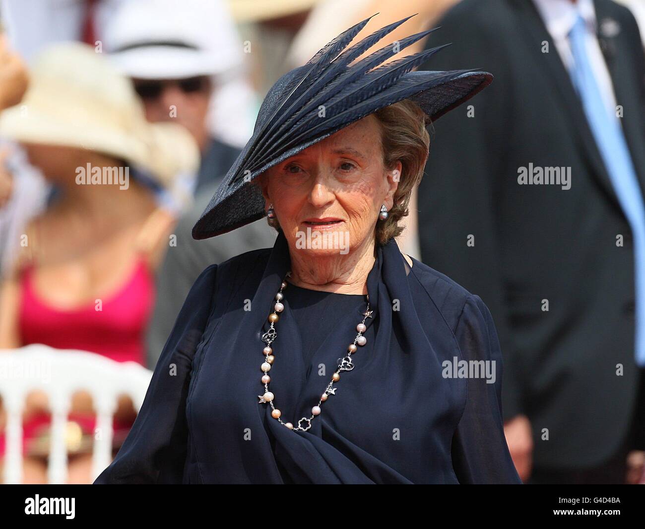 Bernadette Chirac arriving for the wedding of Prince Albert II of Monaco and Charlene Wittstock at the Place du Palais. Stock Photo