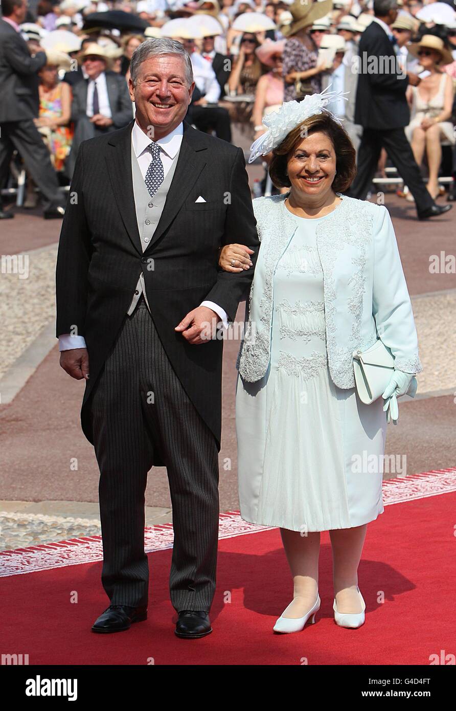 Crown Princess Katherine of Serbia and Crown Prince Alexander II of Serbia arriving for the wedding of Prince Albert II of Monaco and Charlene Wittstock at the Place du Palais. Stock Photo