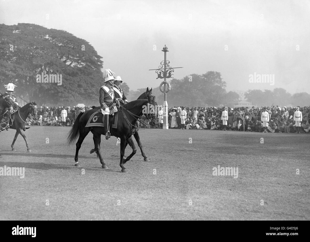 King George V and Lord Hardinge, Viceroy of India, riding to the Calcutta review. Stock Photo