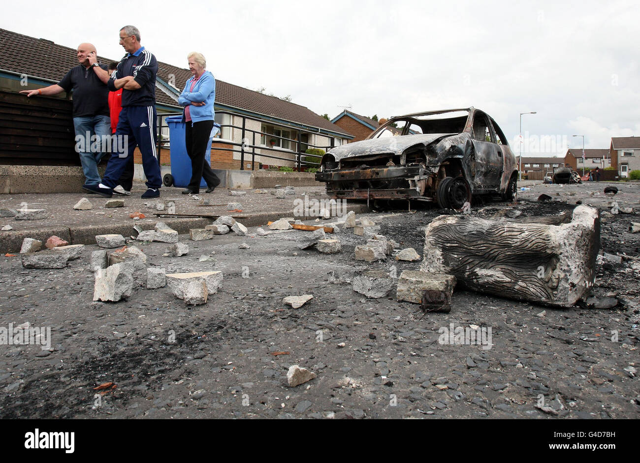 The scene in Ballyclare Co Antrim, after a night of loyalist rioting ...