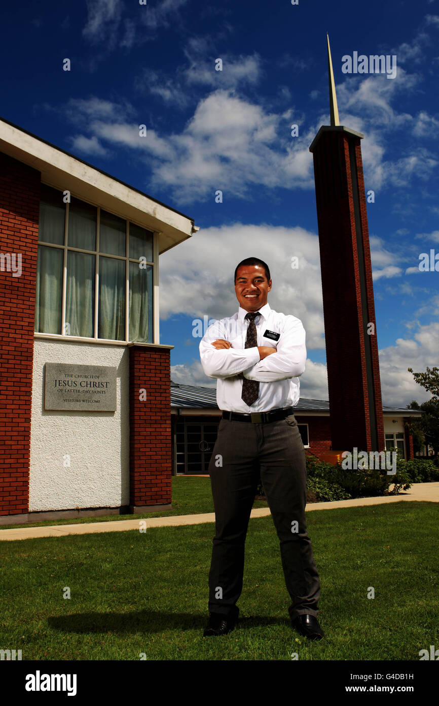 Lagi Setu on his two year sabbatical from Australian rugby league, poses at the Church of Latter Day Saints, Rhiwbina, Cardiff. PRESS ASSOCIATION Photo. Picture date: Tuesday July 19, 2011. Photo credit Nick Potts/PA Wire. Stock Photo