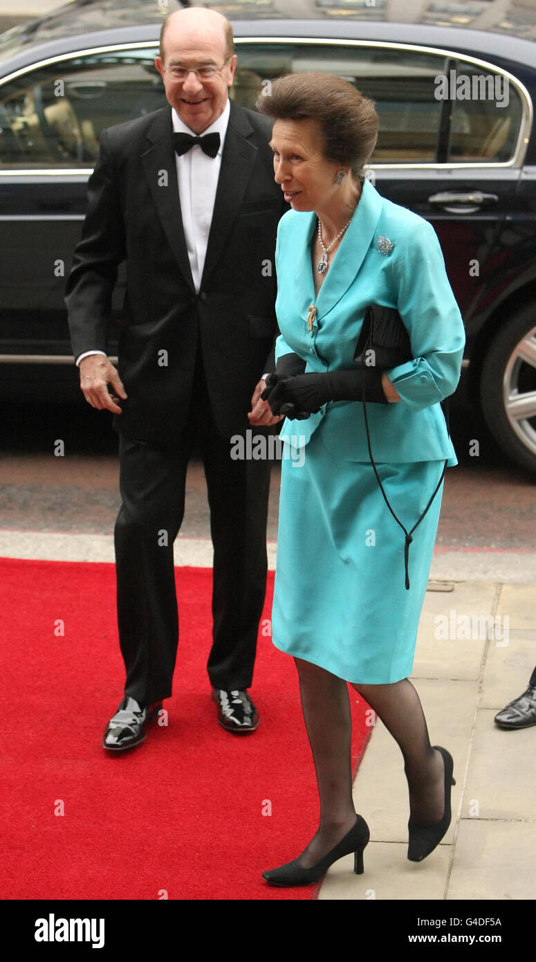 The Princess Royal arrives at a reception and dinner for Worshipful Companies, to mark the Duke of Edinburgh's 90th Birthday at Fishmongers' Hall, London. Stock Photo