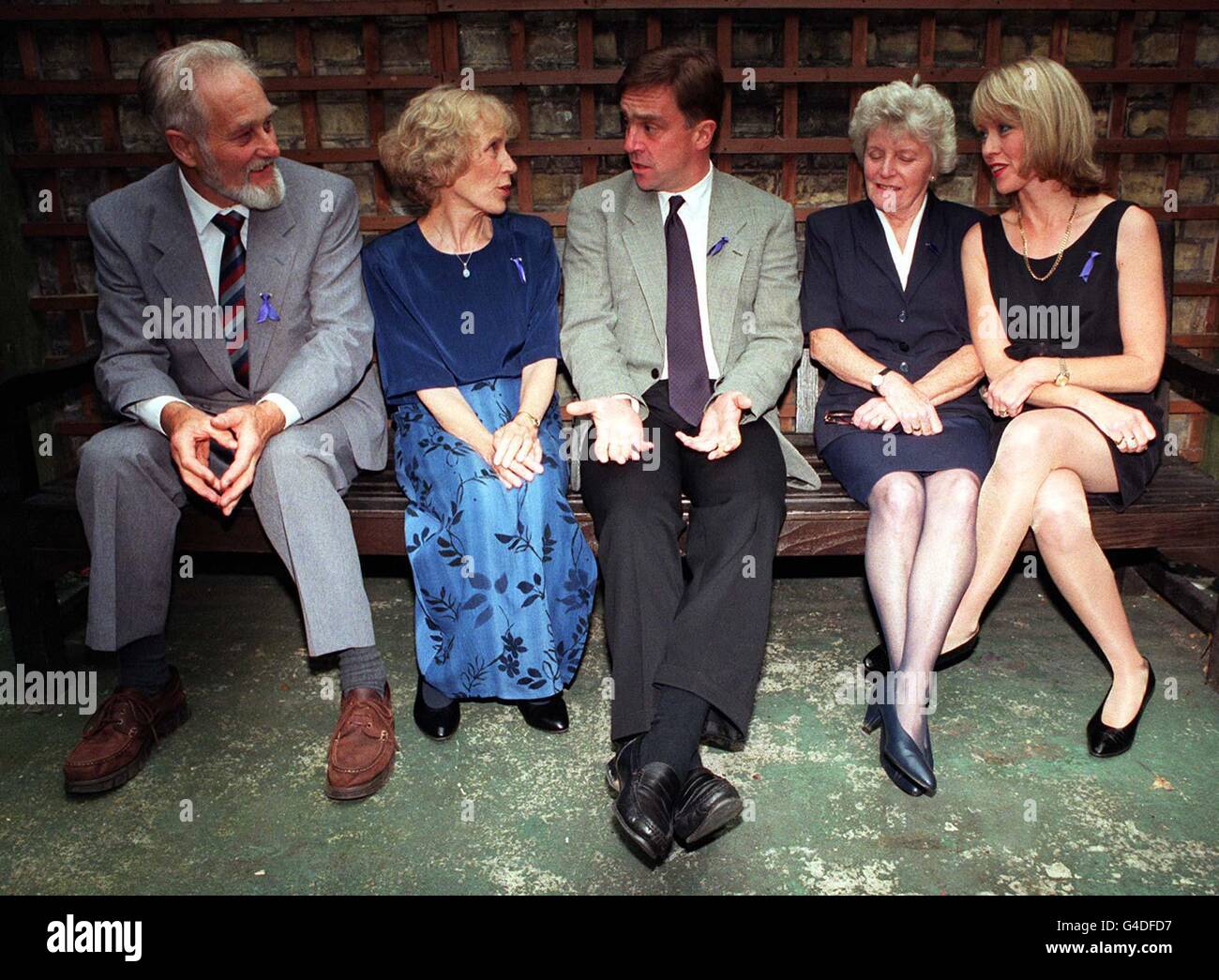 The parents of Jon James, Ken James (left) and Doris James (2nd right) with the mother of Camilla Carr, Helen Carr (2nd left) and Camilla's sister Alexandra are joined by supporter and former Beirut hostage John McCarthy, before a benefit comedy night in Battersea, south London, to mark the first anniversary of the capture on July 4 last year of British hostages Camilla Carr and Jon James held in the breakaway Russian state of Chechnya . The concert was attended by former Beirut hostage John McCarthy, who is supporting the campaign. See PA Story HOSTAGES Chechnya. Photo by Andrew Stuart/PA. Stock Photo