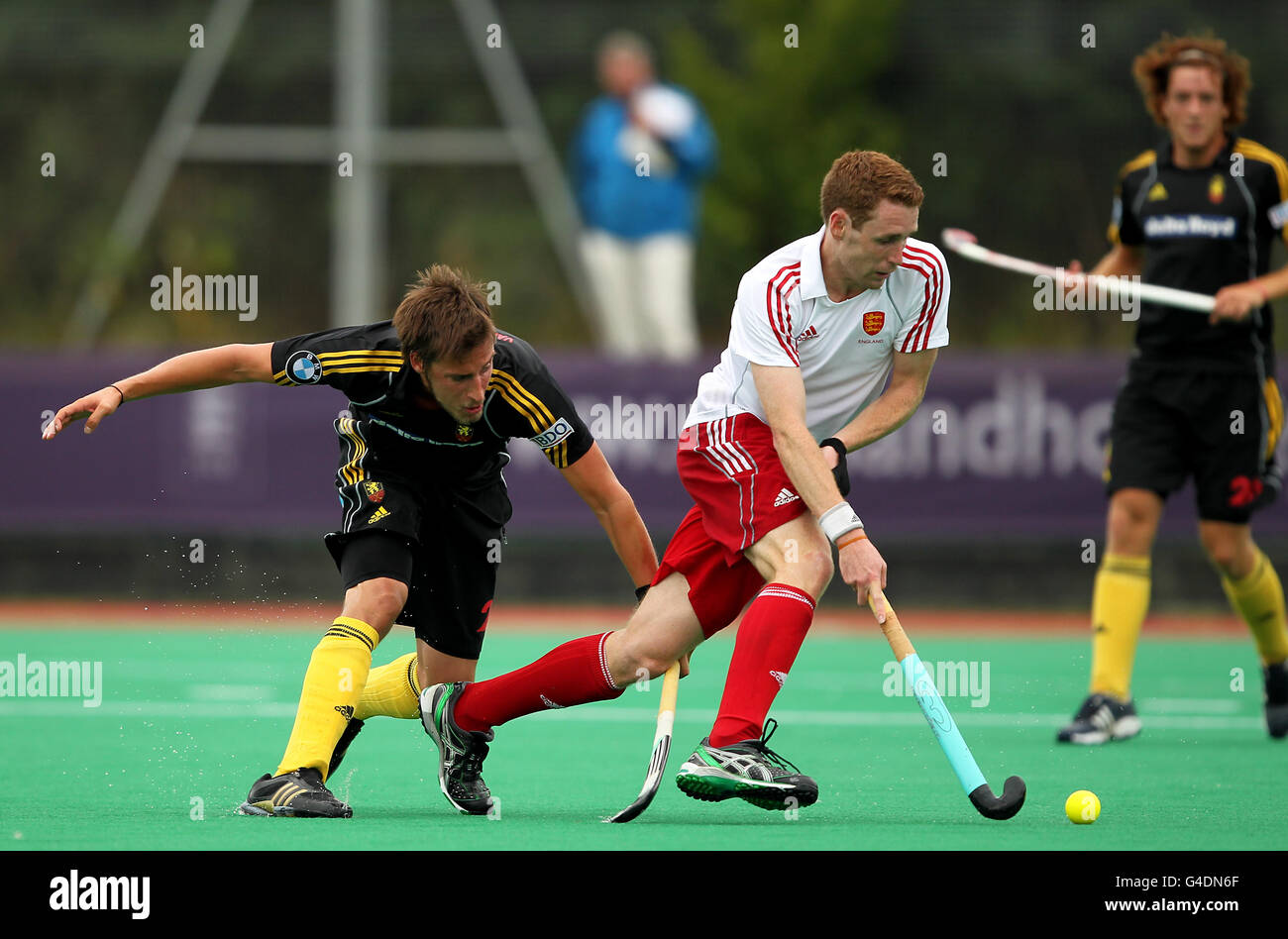 England's Jonty Clarke in action against Belgium's Elliot Van Strydonck