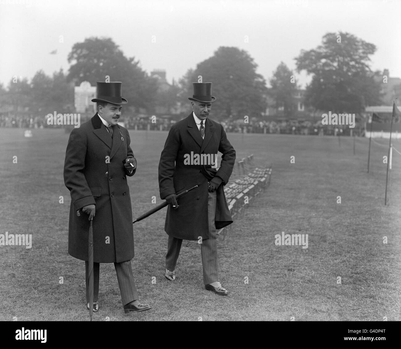 King Manuel II of Portugal (l) and the Earl of Athlone attend the Richmond Royal Horse Show Stock Photo