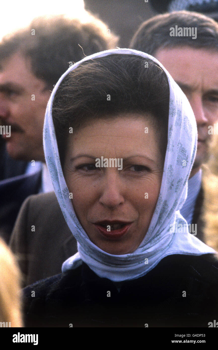 The Princess Royal at the Shire Newton traveller site in Cardiff, where she met gypsies and their families. Stock Photo