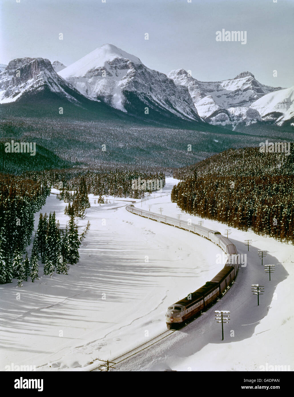 Canadian passenger train, "The Canadian", threads it's way through the