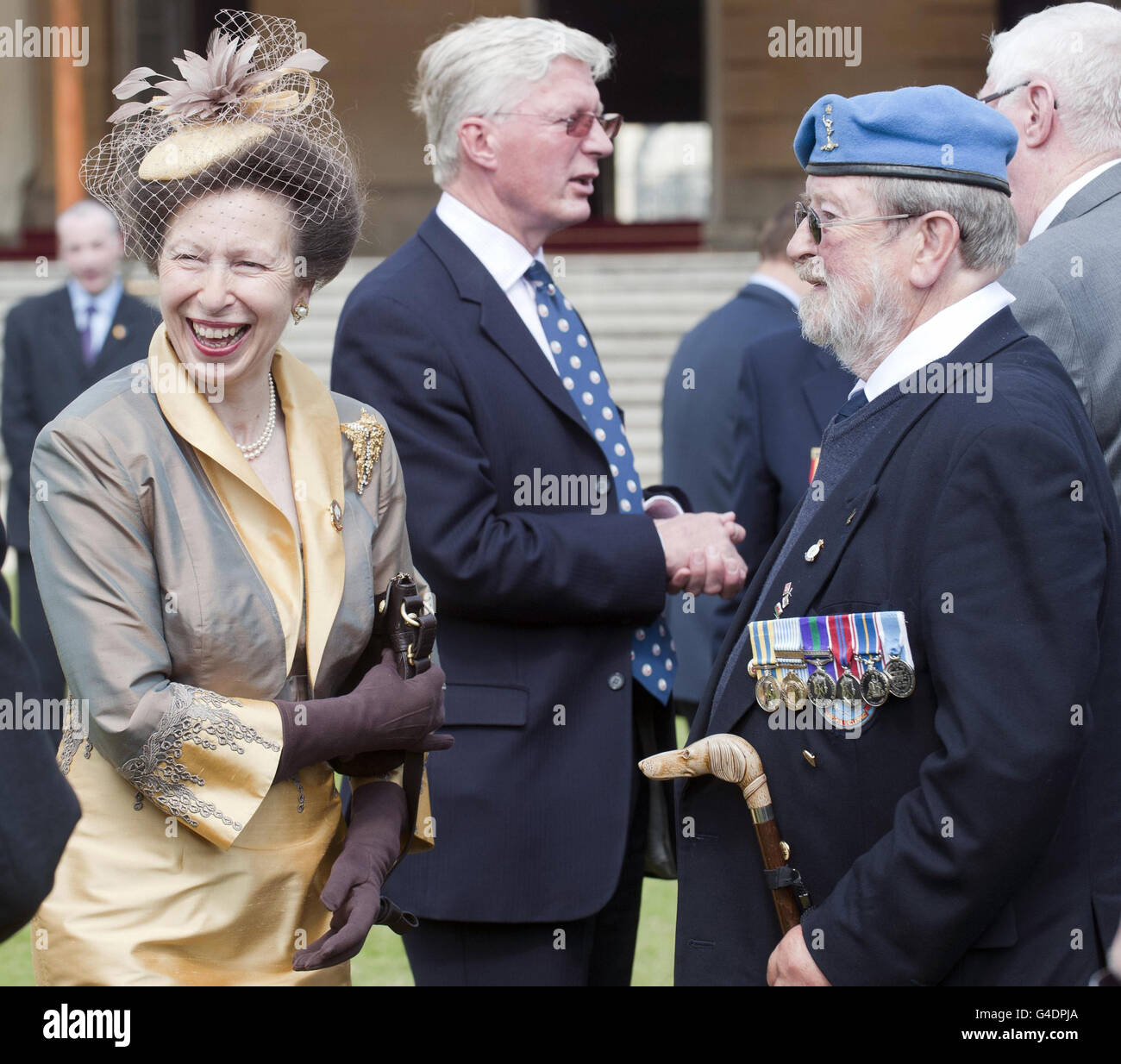 The Princess Royal who is Patron of the Not Forgotten Association pictured meeting military veterans at a garden Party in Buckingham Palace. Stock Photo