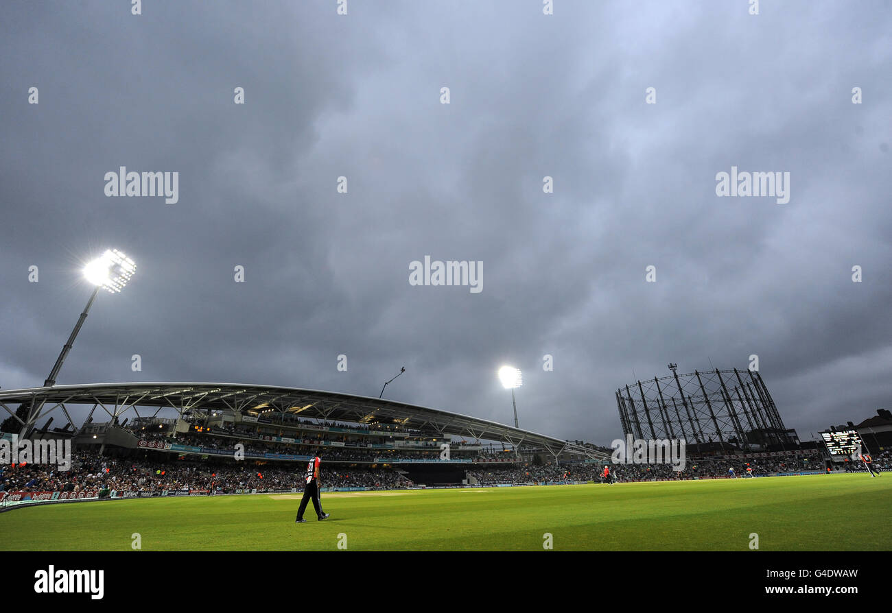 General view of match action between England and Sri Lanka from the