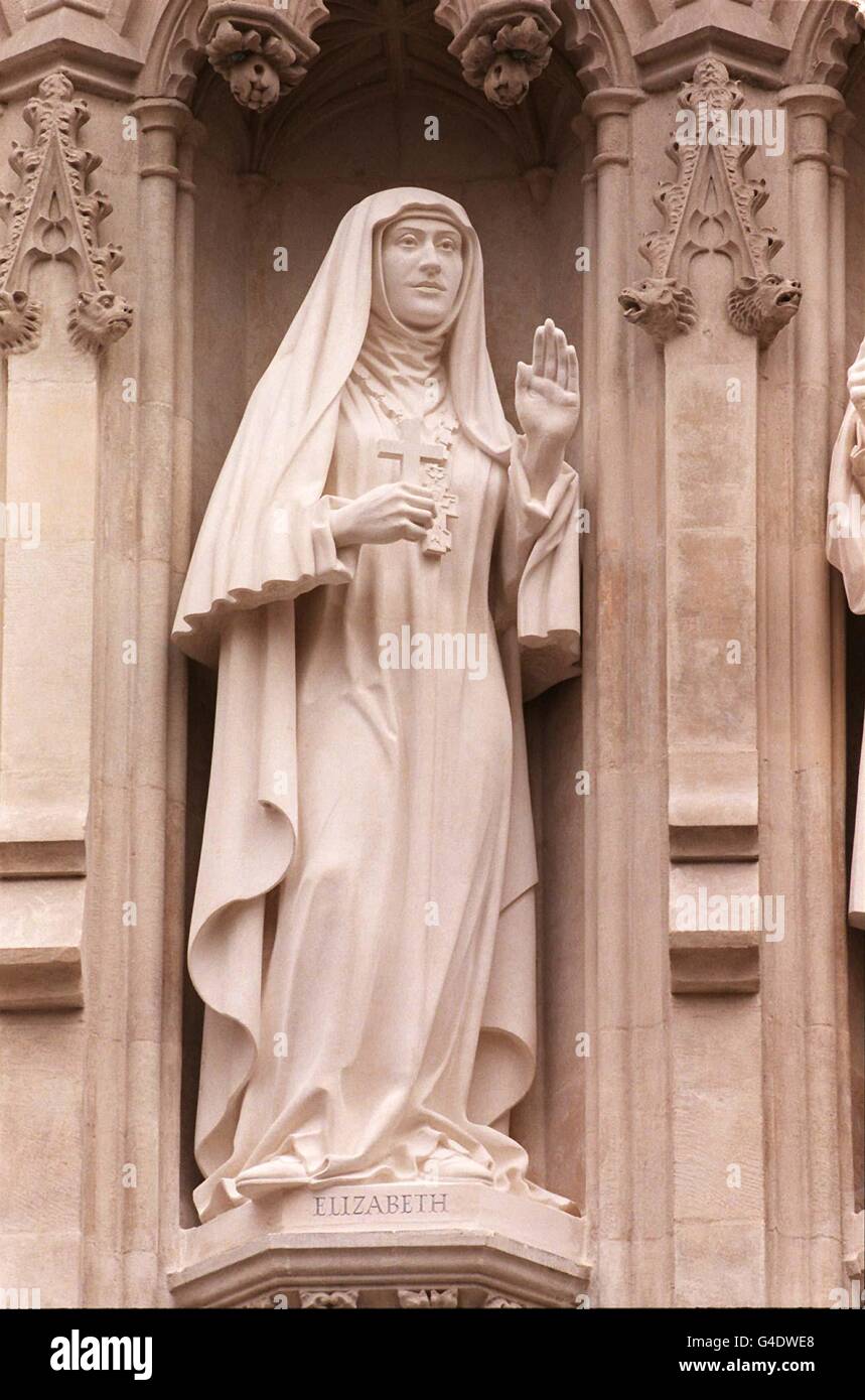Grand Duchess Elizabeth, sculpted by John Roberts, one of ten new statues of Christian martyrs unveiled today (Thursday) over the Great West Door of Westminster Abbey. WPA Rota photo by John Stillwell/PA Stock Photo