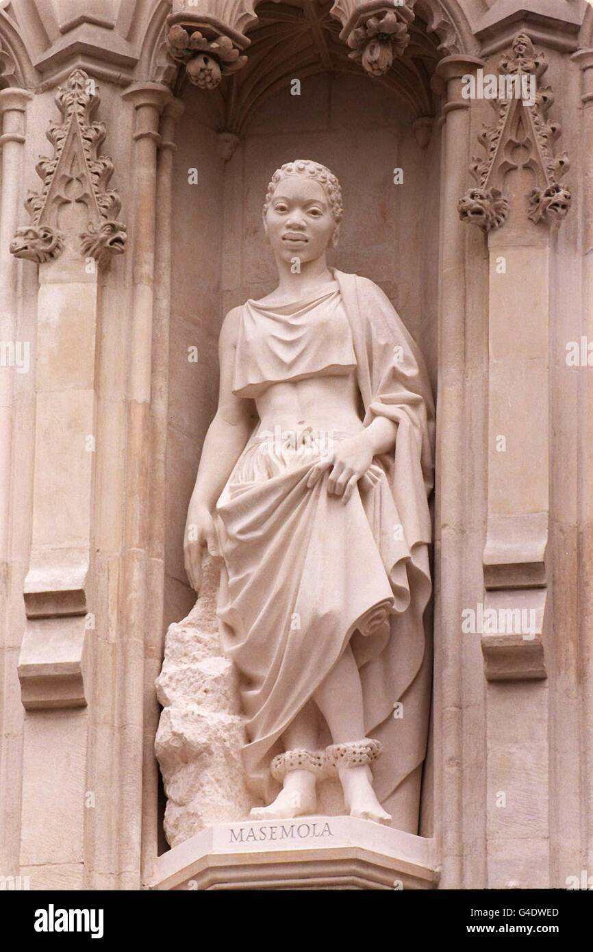 Manche Masemola, sculpted by John Roberts, one of ten new statues of Christian martyrs unveiled today (Thursday) over the Great West Door of Westminster Abbey. WPA Rota photo by John Stillwell/PA Stock Photo