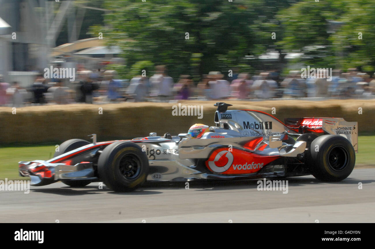 Lewis Hamilton drives a McLaren MP4/23 during the hill climb event at the Goodwood Festival of Speed in Chichester, West Sussex. Stock Photo