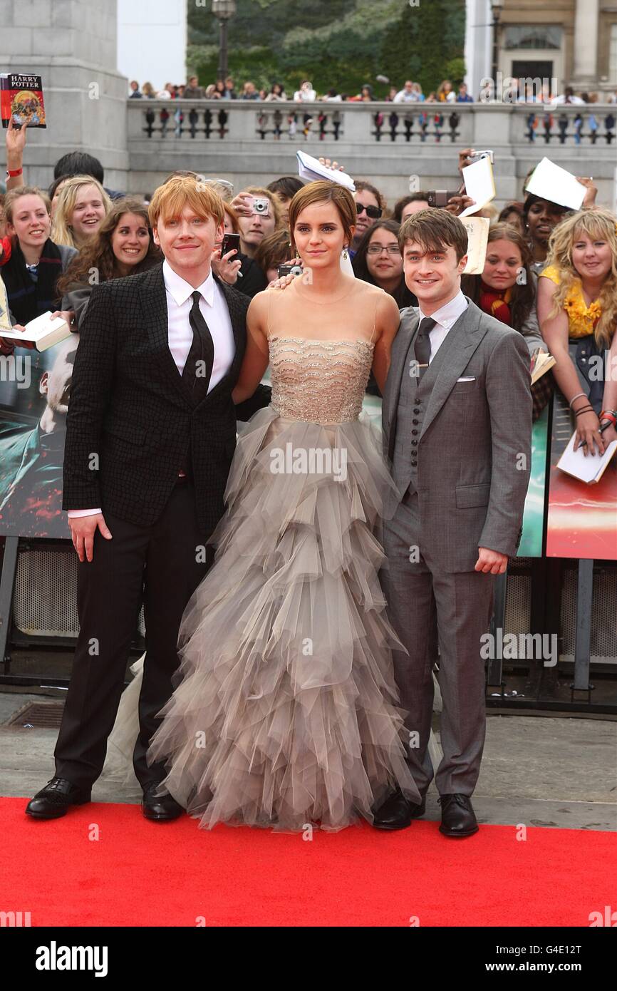 Rupert Grint, Emma Watson and Daniel Radcliffe at the world premiere of Harry Potter And The Deathly Hallows: Part 2. Stock Photo