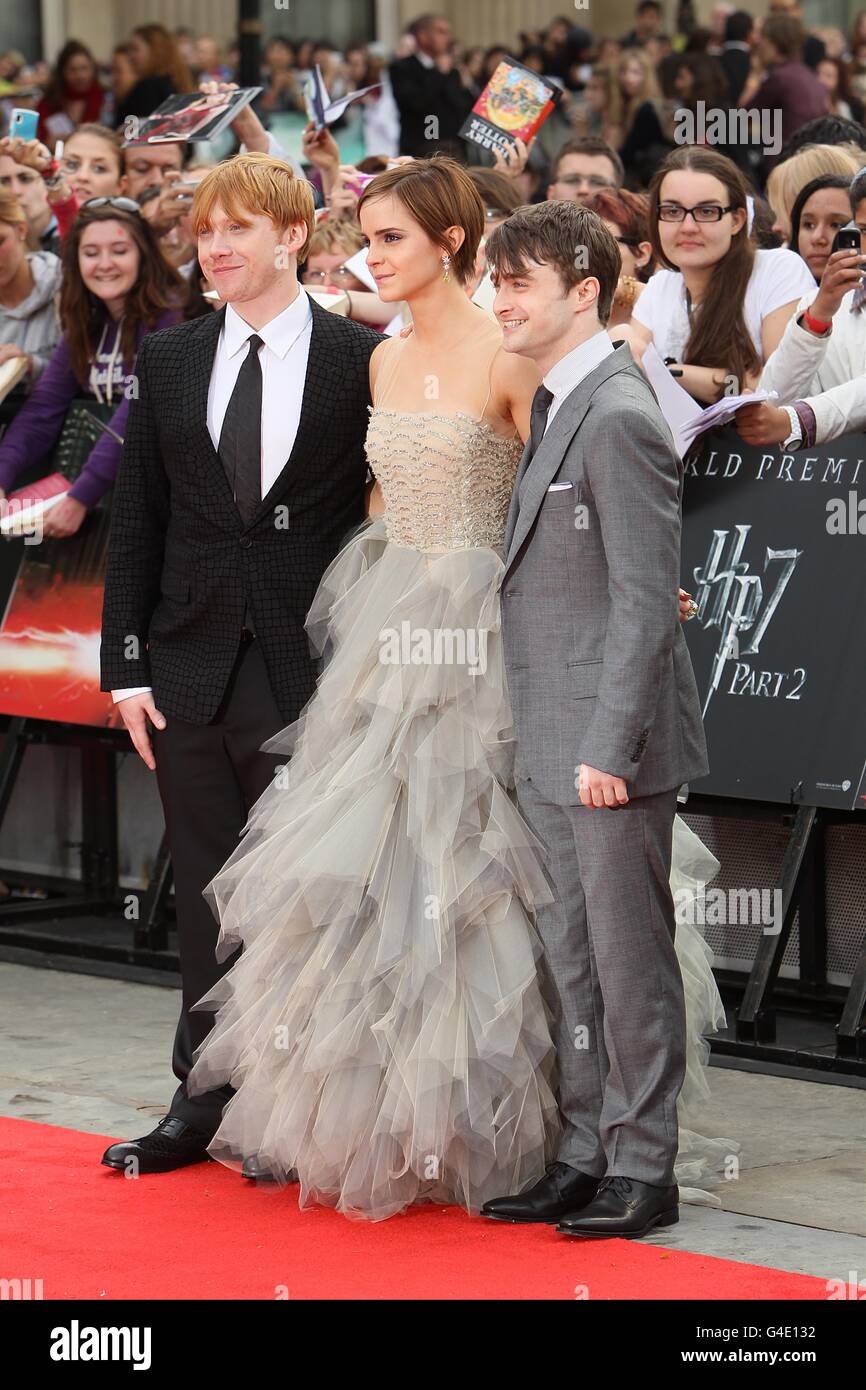 Rupert Grint, Emma Watson and Daniel Radcliffe at the world premiere of Harry Potter And The Deathly Hallows: Part 2. Stock Photo