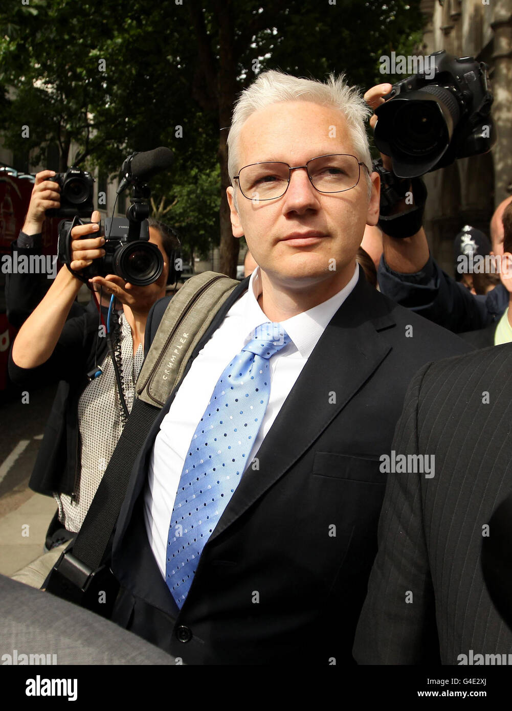 Wikileaks founder Julian Assange arrives at the Royal Courts of Justice, in central London, where he is due to appeal against his extradition to Sweden. Stock Photo