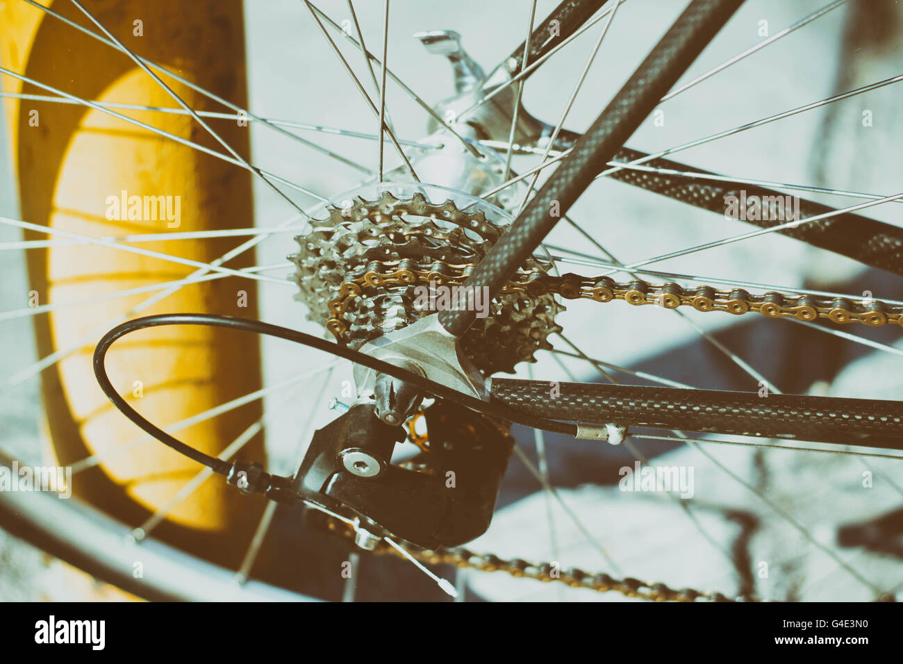 Photograph of some bicycle gears and chain Stock Photo
