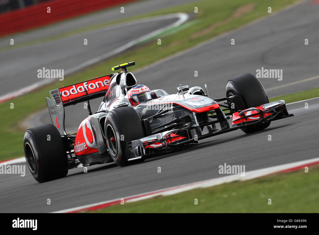 McLaren Mercedes' Jenson Button during Qualifying day for the Formula One Santander British Grand Prix at Silverstone Circuit, Northampton. Stock Photo