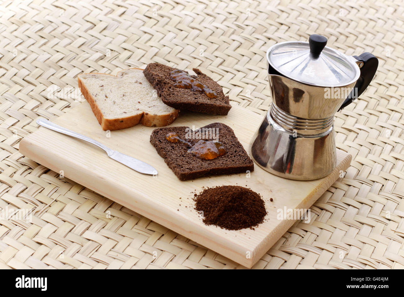 Photograph of some toasted bread with marmalade and other ingredients Stock Photo