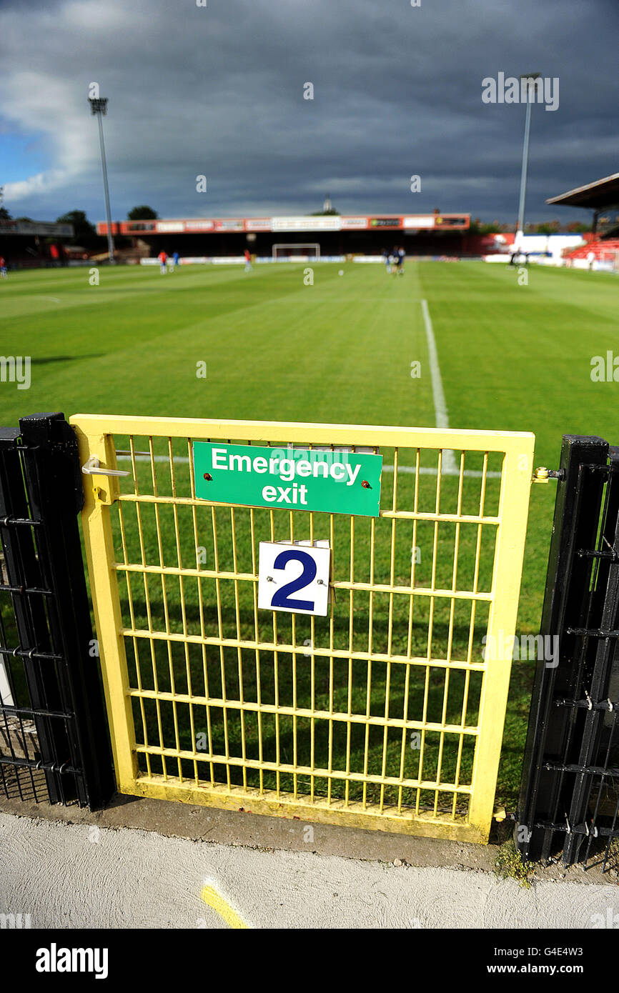 General view of an emergency exit gate onto the pitch at Bootham