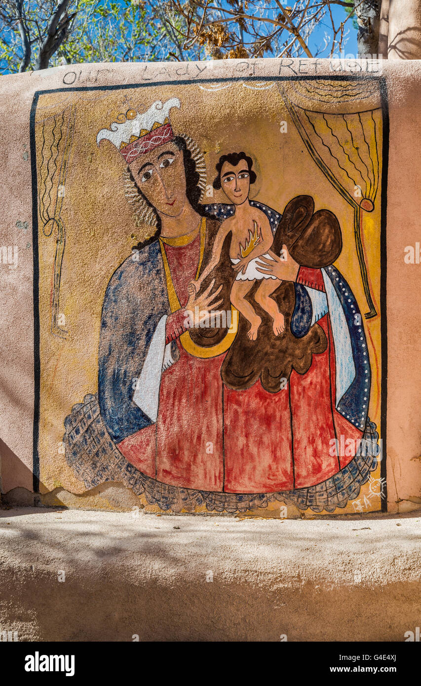 Nativity scene painted on adobe wall in Old Town, Albuquerque, New Mexico, USA Stock Photo