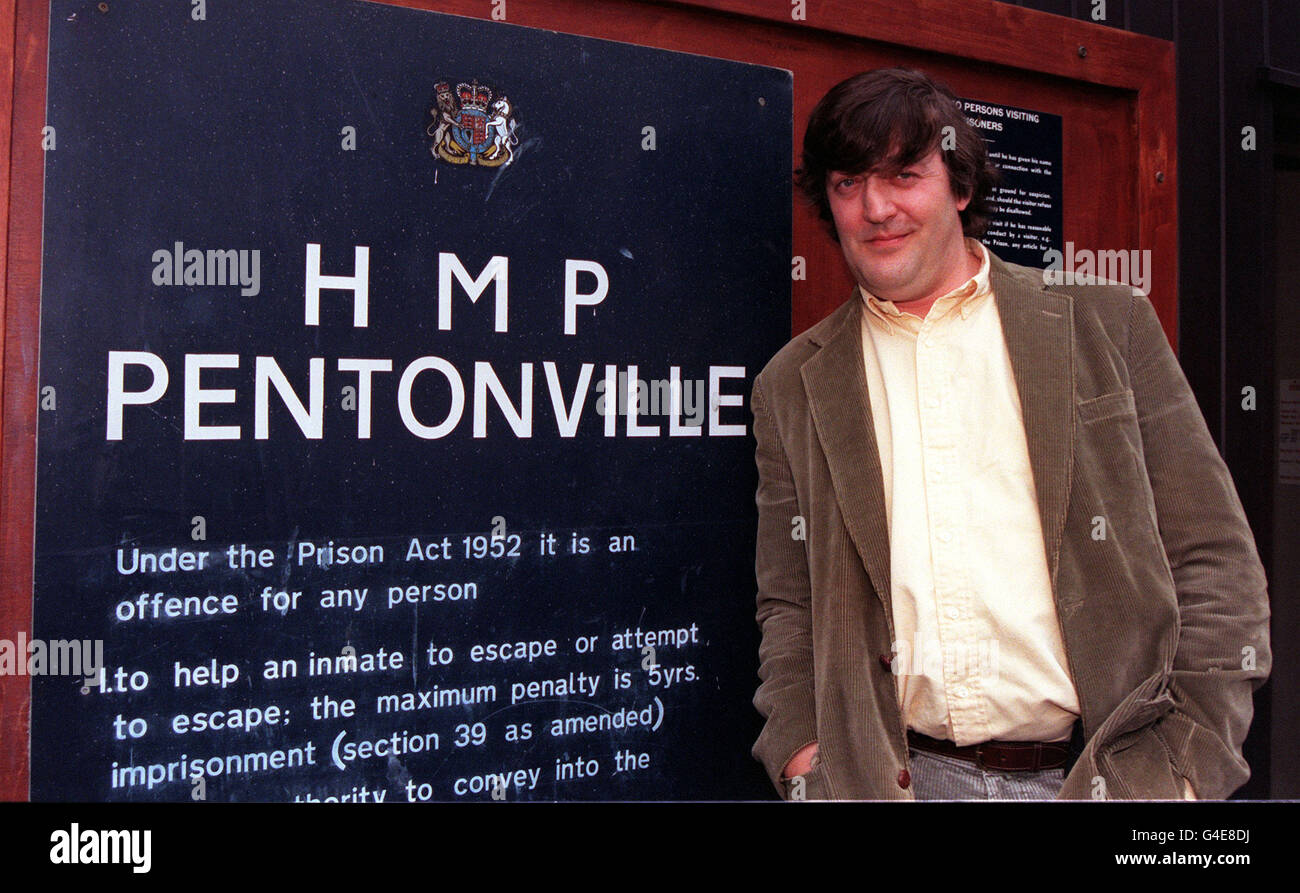 Stephen Fry outside Pentonville Prison, today (Tuesday), where he launched 'Unlock', a association for ex-convicts. Fry, who himself spent time in jail as a youth, was appointed founding director