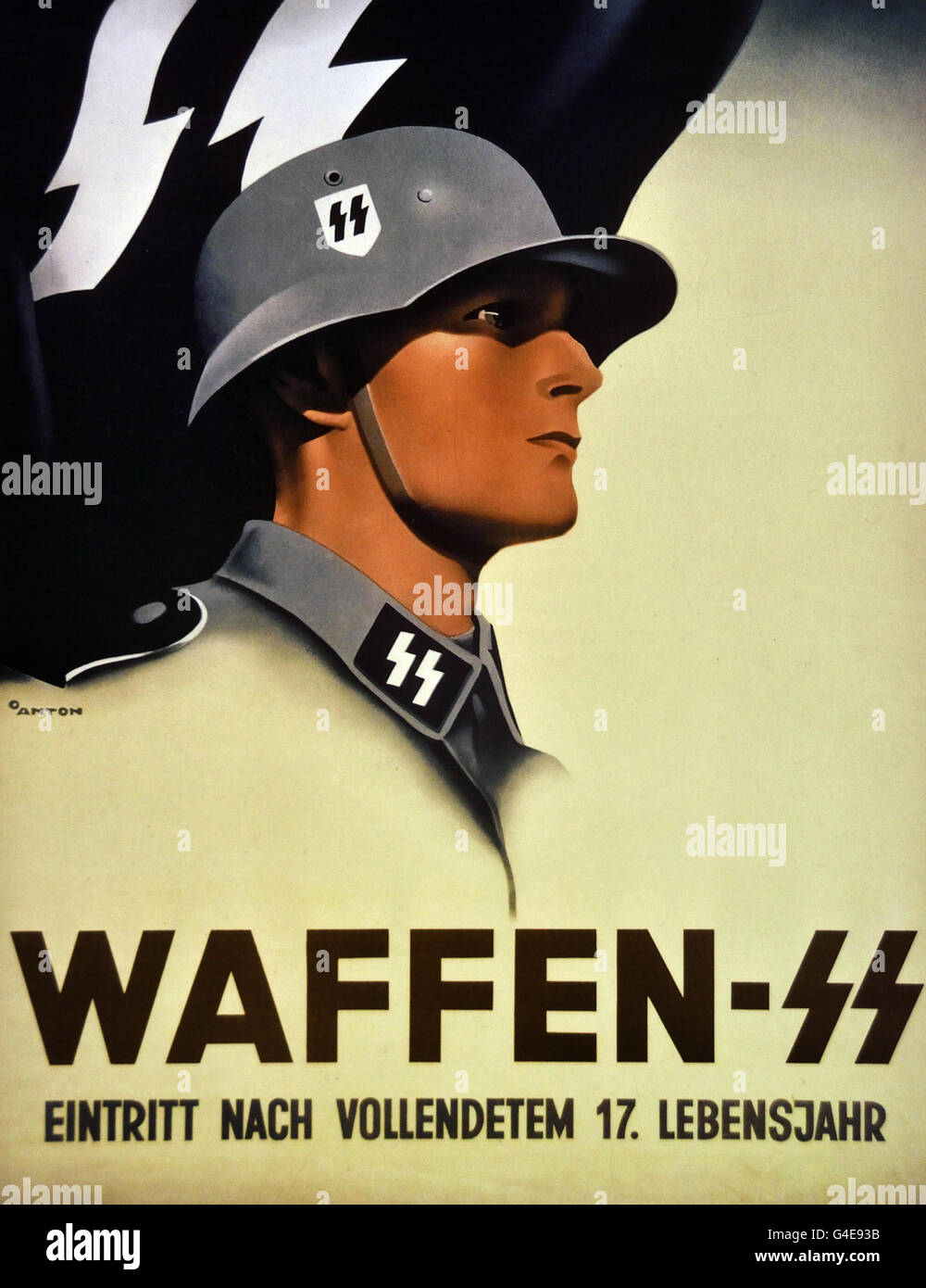 Recruiting poster for volunteers for Waffen SS 1941( Waffen SS Join at 17 or older )  Topographie of Terror historical museum on site of former Gestapo headquarters  Berlin Germany Stock Photo