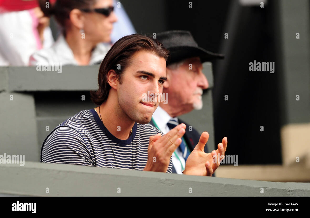 Maria Sharapova's fiance Sasha Vujacic watches her match against Germany's Sabine Lisicki on day ten of the 2011 Wimbledon Championships at the All England Lawn Tennis and Croquet Club, Wimbledon. Stock Photo