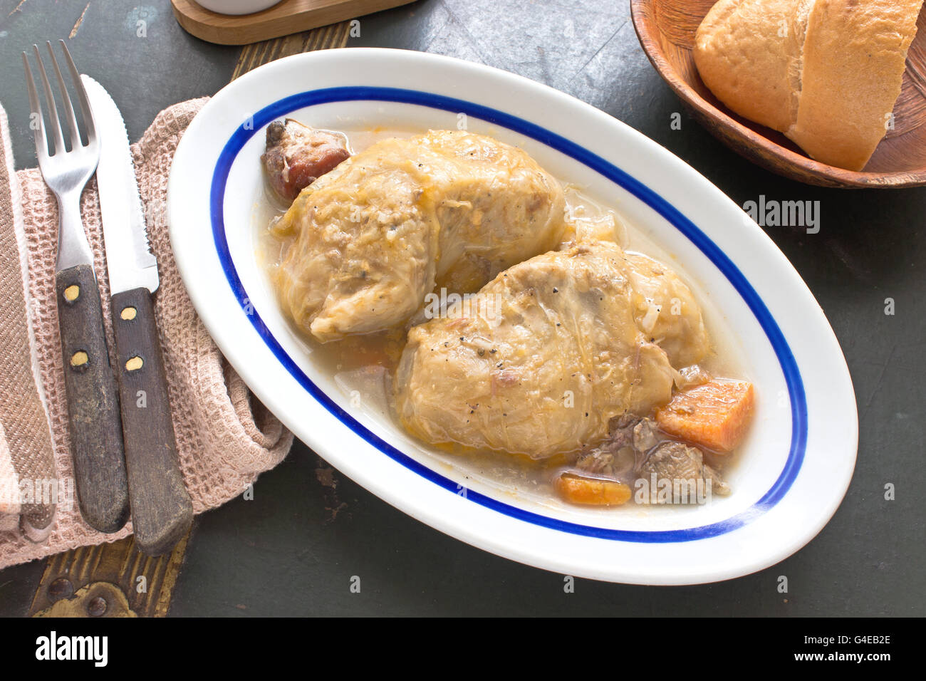Stuffed cabbage rolls with minced meat in plate Stock Photo