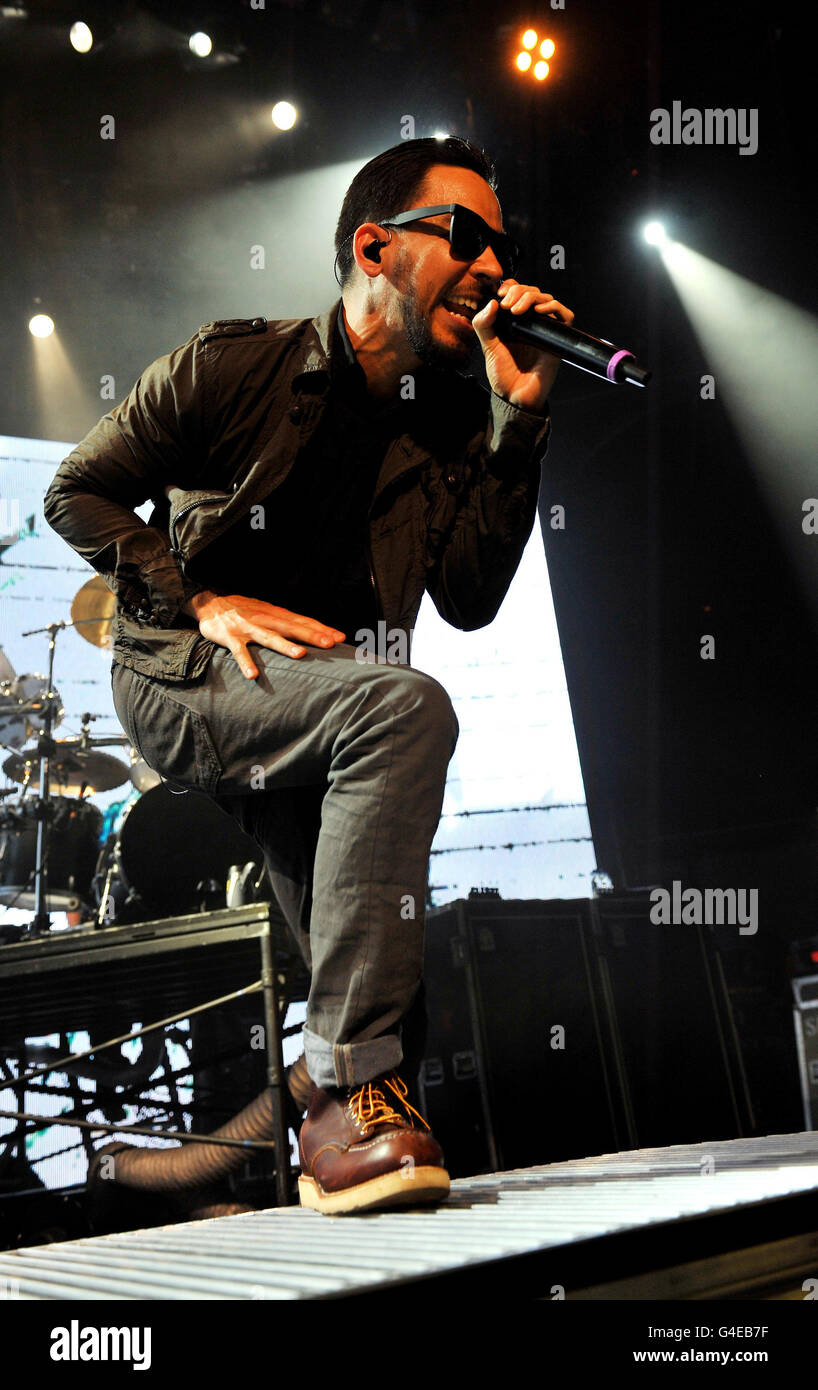 Mike Shinoda of Linkin Park performs on stage at The Roundhouse in north London, as part of the iTunes Festival 2011. Stock Photo