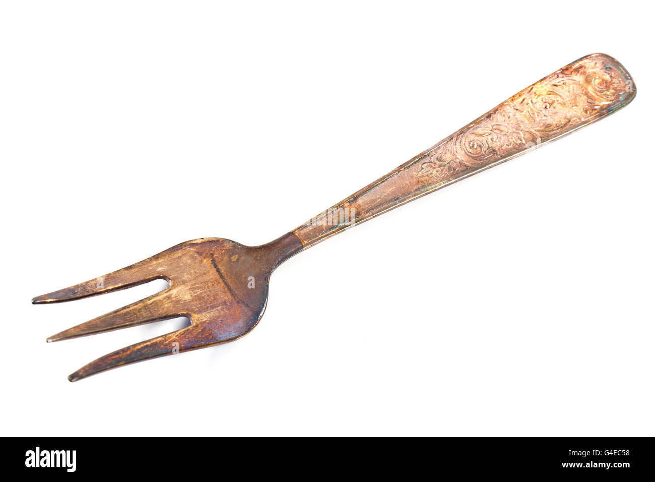 Antique silver fork isolated on white Stock Photo Alamy