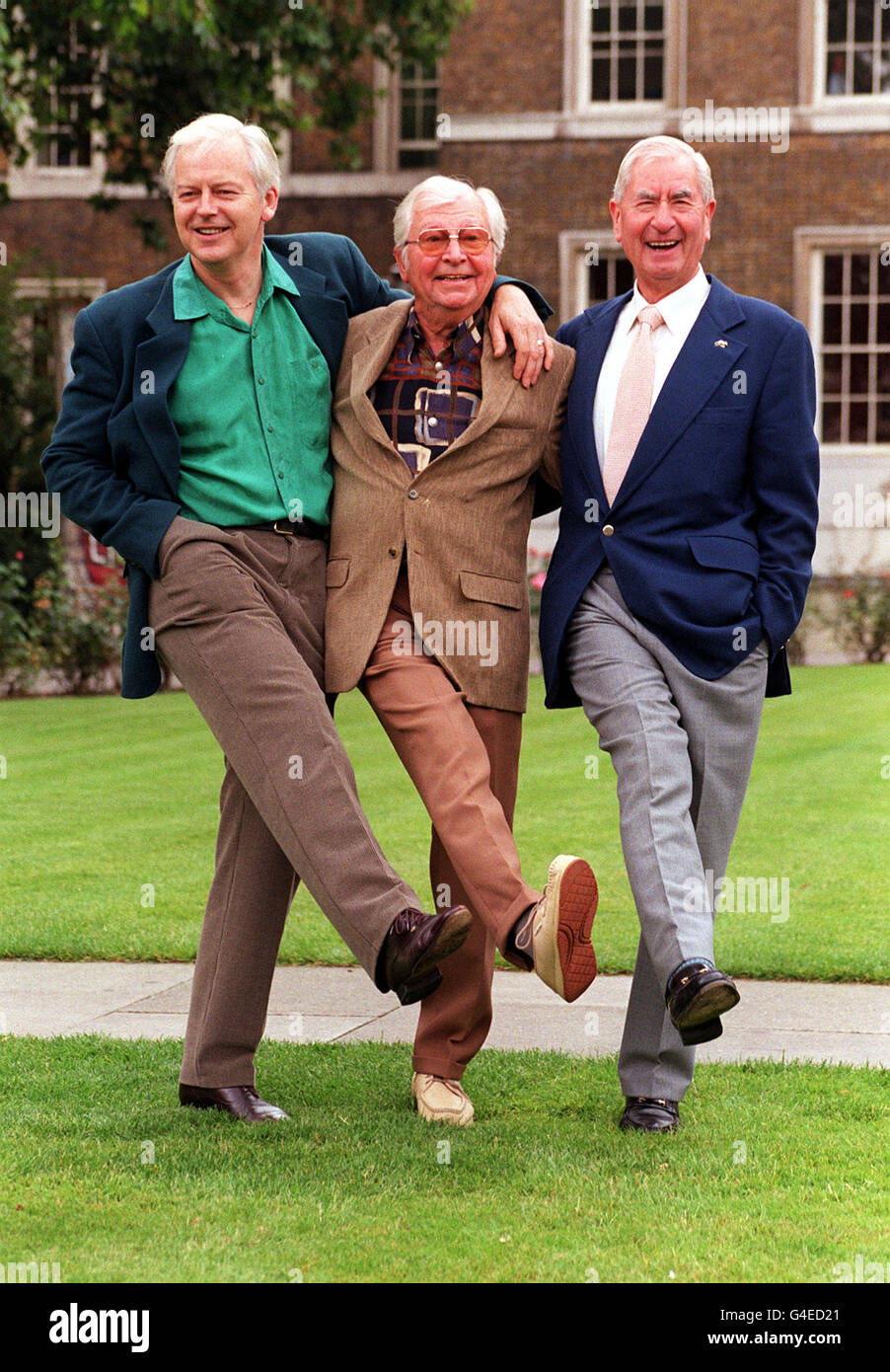 To mark the 30th anniversary of the first broadcast of the vintage comedy show Dad's Army actors Ian Lavender, Clive Dunn and Bill Pertwee join the reunion at the Imperial War Museum to coincide with the new audio tapes, and BBC 2's first series repeat today (Friday). Photo by Matthew Fearn/PA. Stock Photo