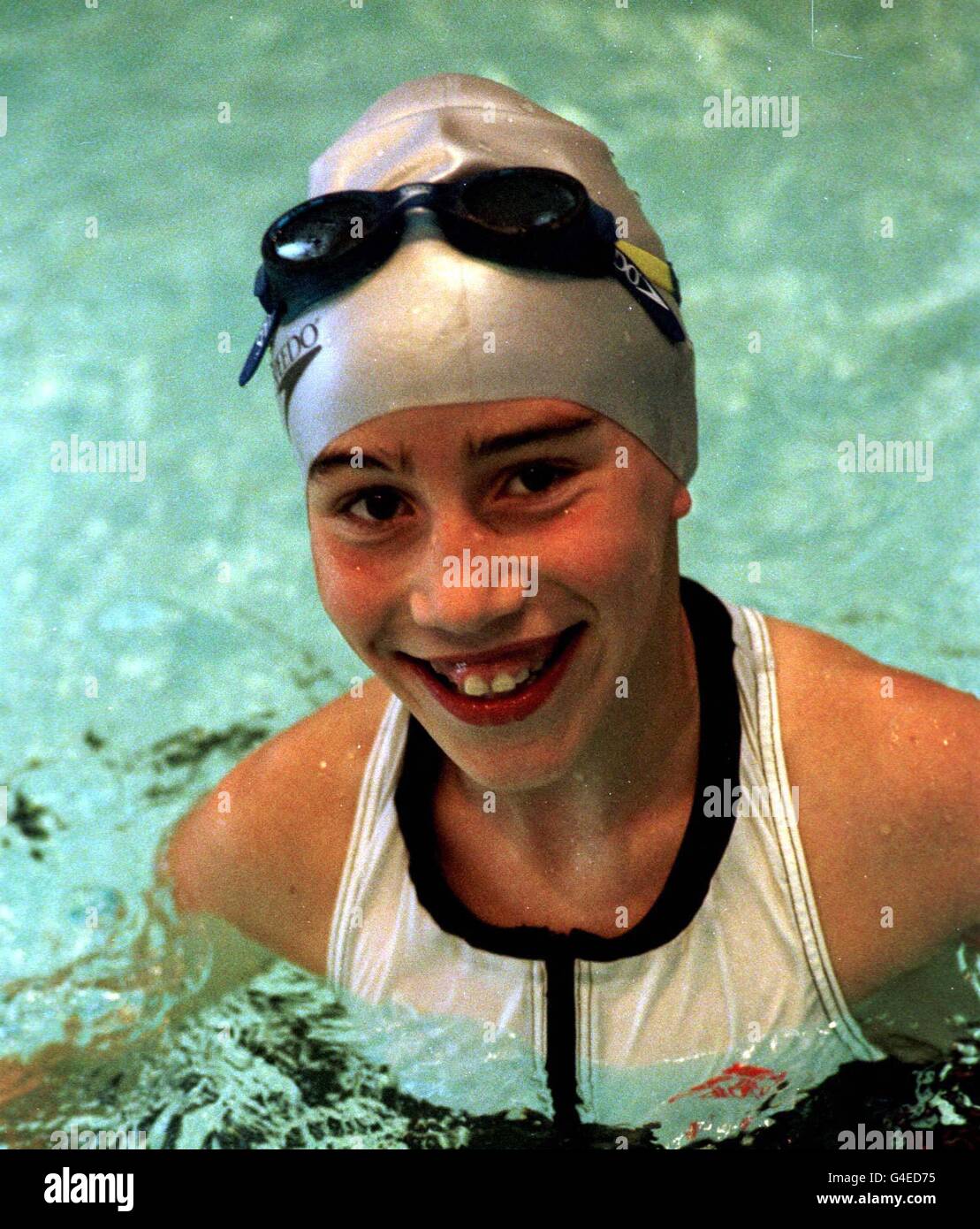 Lauren Leach from Burnley, Lancs and a member of the Birmingham Childrens Team double gold medal winner of the 25m Freestyle and Breaststoke at the Guardian Health British Transplant Games, Belfast today (Saturday). PA Photos. Stock Photo