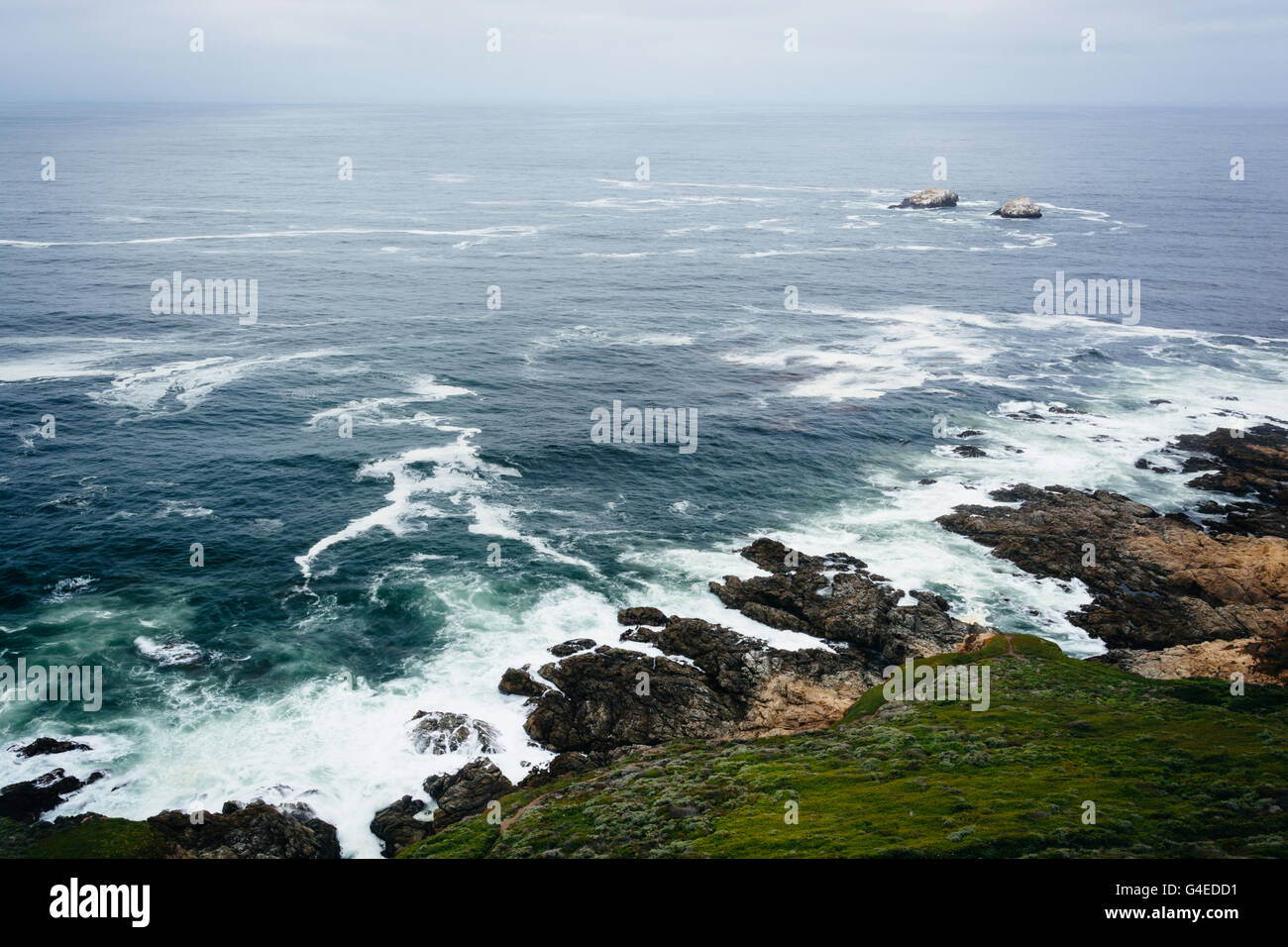 View of the rocky Pacific Coast from a bluff at Garrapata State Park, California. Stock Photo