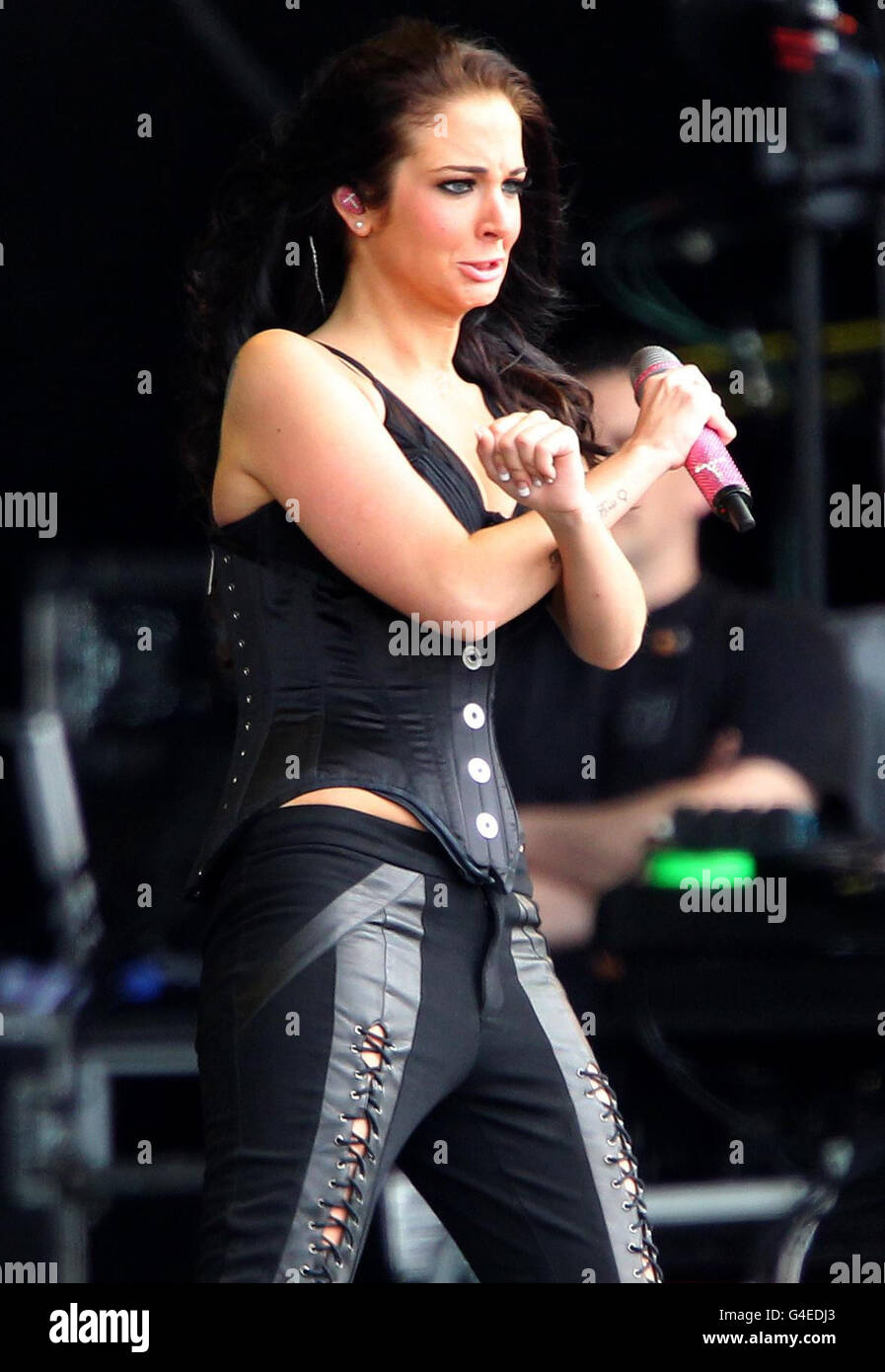 Tula 'Tulisa' Contostavlos of N-Dubz performs at the T in the Park music festival at Balado. Stock Photo