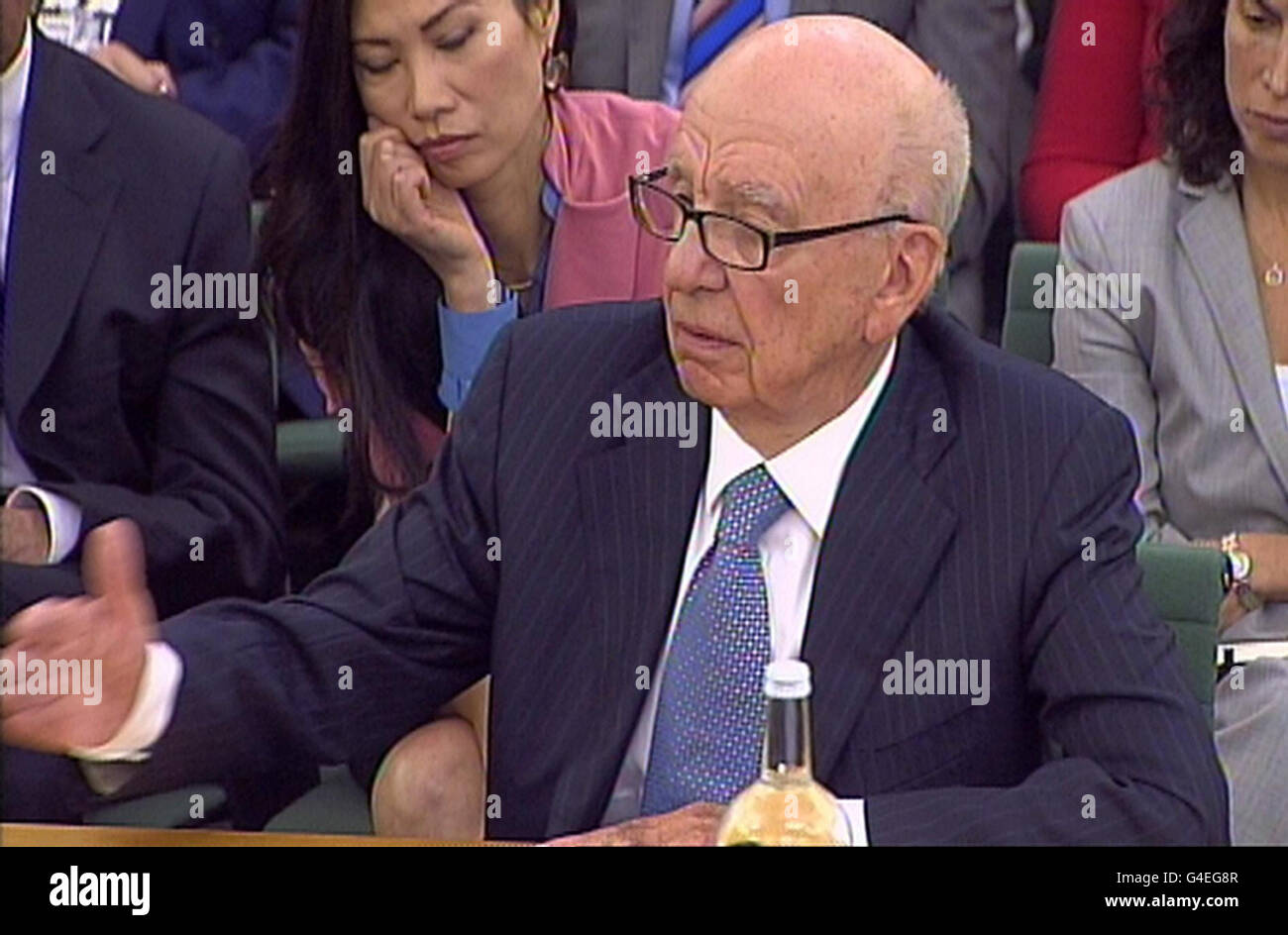 Rupert Murdoch, Chairman and Chief Executive Officer, News Corporation giving evidence to the Culture, Media and Sport Select Committee in the House of Commons in central London on the News of the World phone-hacking scandal. Stock Photo