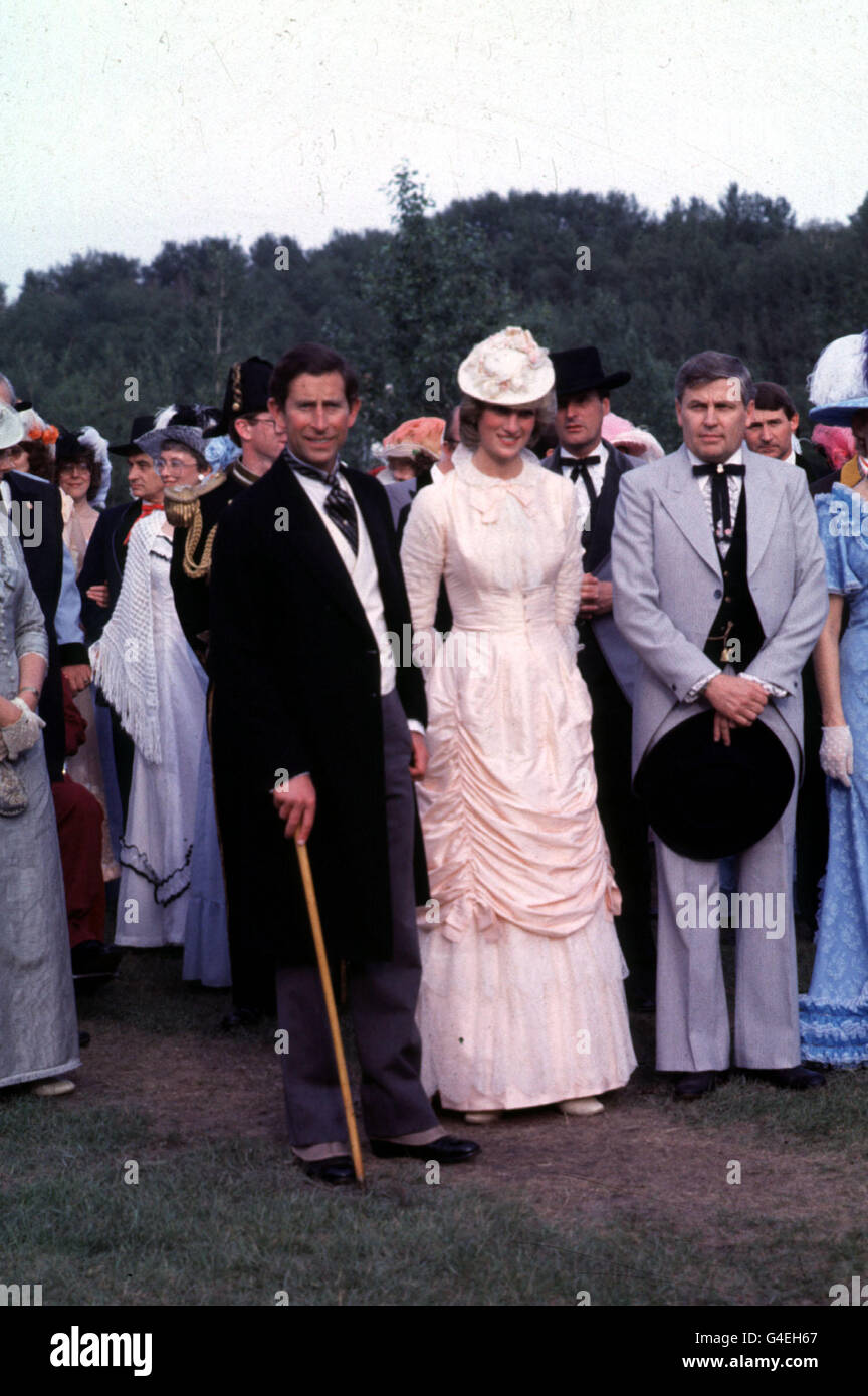 The Prince and Princess Of Wales in period costumes when they attended a barbecue in Edmonton, Alberta Stock Photo