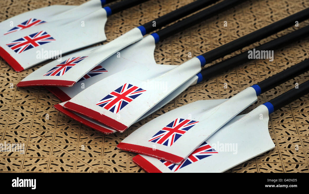 Rowing - Junior World Rowing Championships and Olympic Test Event - Day One - Eton Dorney Rowing Lake. Team GB oars during the World Junior Championships and Olympic Test event at Eton Dorney Rowing Lake, Windsor. Stock Photo