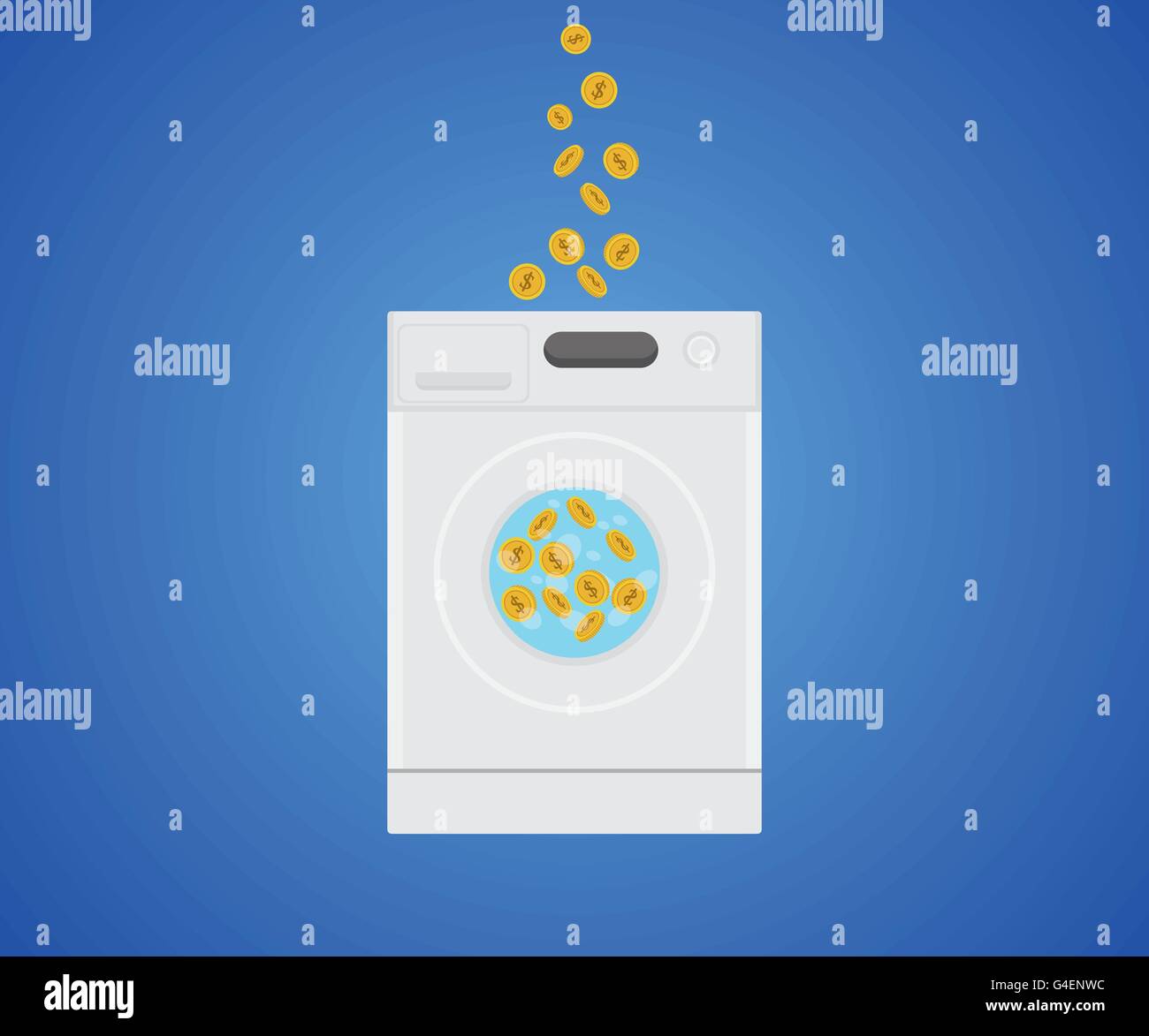 money laundry with money gold coin in laundry machine vector graphic
